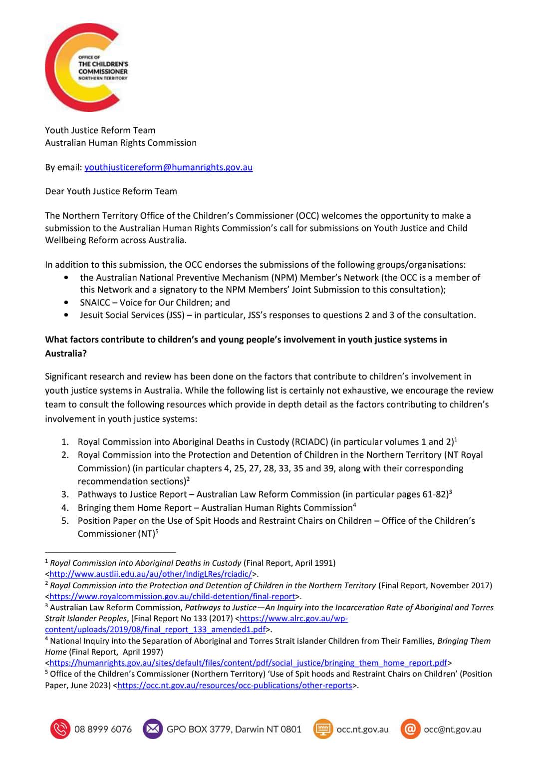 AHRC Youth Justice and Child Wellbeing reform (Redacted)